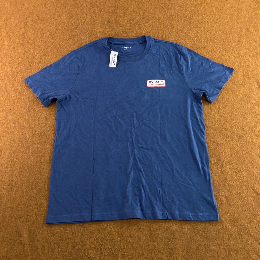 Old Navy Mens Large Blue Quality Motor Service Repair Graphic T-Shirt NWT